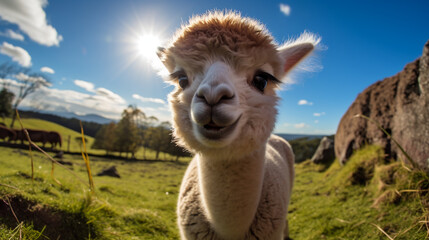 Obraz premium Close up portrait of cute alpaca.