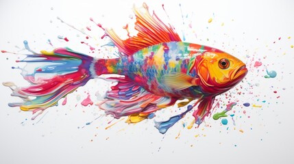 A lively, rainbow-hued fish swimming in a white space, adding a splash of color and playfulness to the scene