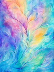 Tree branch painted in watercolour style with vivid colours