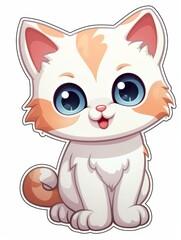 Cartoon sticker cute kitten on white background isolated, AI