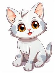 Cartoon sticker cute kitten on white background isolated, AI