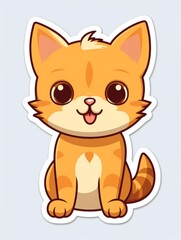 Cartoon sticker cute kitten on white background isolated, AI