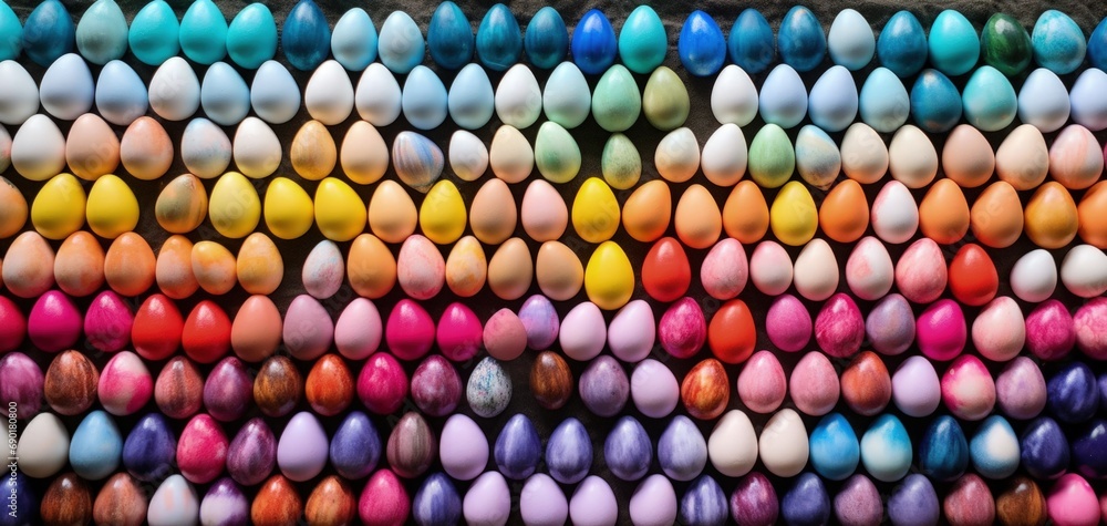 Wall mural Background with many beautiful colorful Easter eggs, holiday and parties concept. Generative AI
