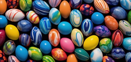 Fototapeta na wymiar Background with many beautiful colorful Easter eggs, holiday and parties concept. Generative AI