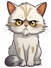 Cartoon sticker upset kitten on white background isolated, AI