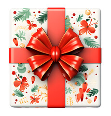 christmas gift box, present, white, red, green, PNG File, isolated background.
