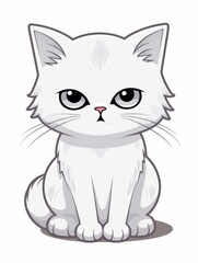 Cartoon sticker upset kitten on white background isolated, AI