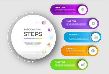 Presentation business infographic template with 5 steps options vector illustration - obrazy, fototapety, plakaty