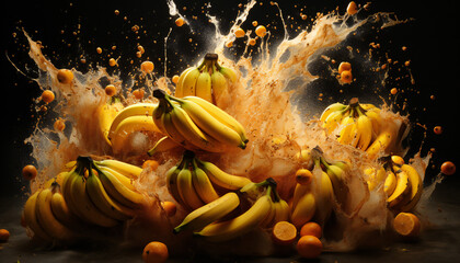 Recreation fantasy of bananas bunches falling - obrazy, fototapety, plakaty