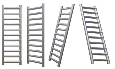 Metal staircase in four angles. 3D illustration without background.