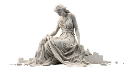 3D Ancient woman Statue, white broken stone. Greek,roman goodness style. Generative Ai.