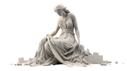 3D Ancient woman Statue, white broken stone. Greek,roman goodness style. Generative Ai.