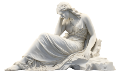 3D Ancient woman Statue, white broken stone. Greek,roman goodness style. Generative Ai.