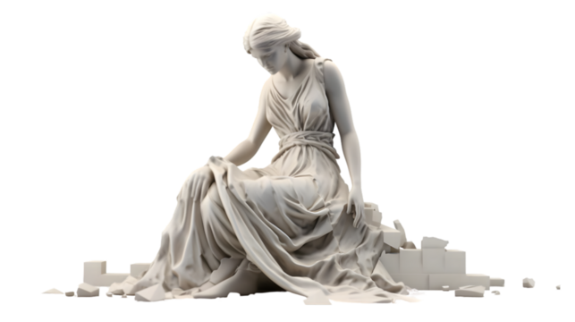 3D Ancient woman Statue, white broken stone. Greek,roman goodness style. Generative Ai.