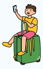 Travel element of colorful set. An inviting travel-themed artwork with a burst of colors and an outlined boy, evoking the spirit of exploration and discovery. Vector illustration.