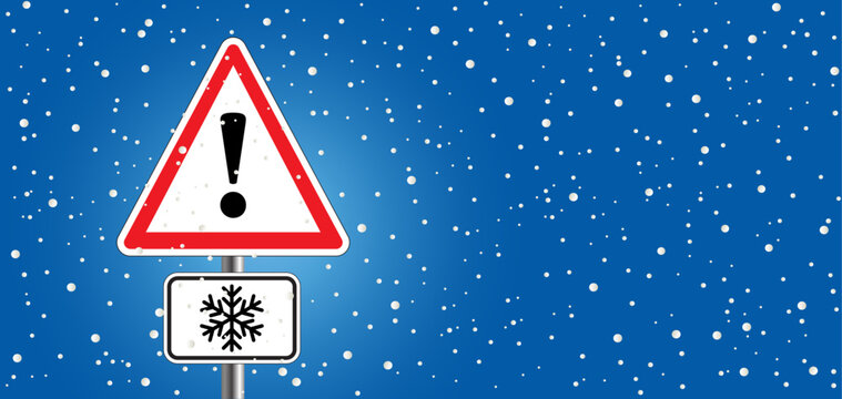 Winter check. Caution, winter and snowfall. Beware very cold temperature signboard. Weather, thermometer or temperature indicate with snowflake. Freezing hazard sign. Coldly, scorching. falling snow b