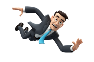 3d cartoon businessman falling off downward arrow. Generative Ai.