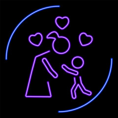 mom baby neon sign, modern glowing banner design, colorful modern design trends on black background. Vector illustration.