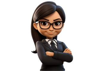 3d cartoon businesswoman arms crossed 3d rendring. Generative Ai.