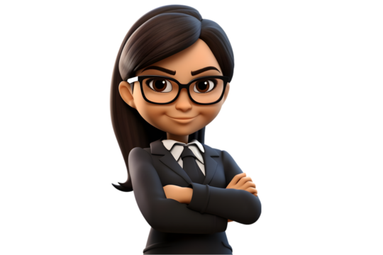3d cartoon businesswoman arms crossed 3d rendring. Generative Ai.