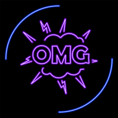 omg neon sign, modern glowing banner design, colorful modern design trends on black background. Vector illustration.