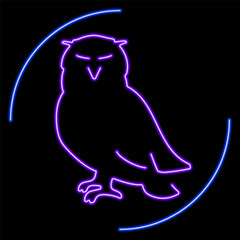 owl neon sign, modern glowing banner design, colorful modern design trends on black background. Vector illustration.