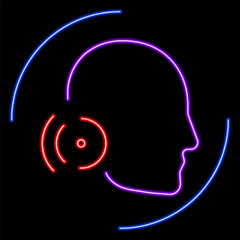 migraine neon sign, modern glowing banner design, colorful modern design trends on black background. Vector illustration.