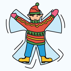 Winter element of colorful set. A winter-themed illustration with a colorful, outlined design of a little boy radiate the joy and wonder of a child's winter adventures. Vector illustration.