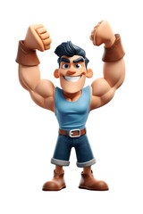 3d cartoon man flexing arm muscles 3d rendring isolated on white background. Generative Ai.