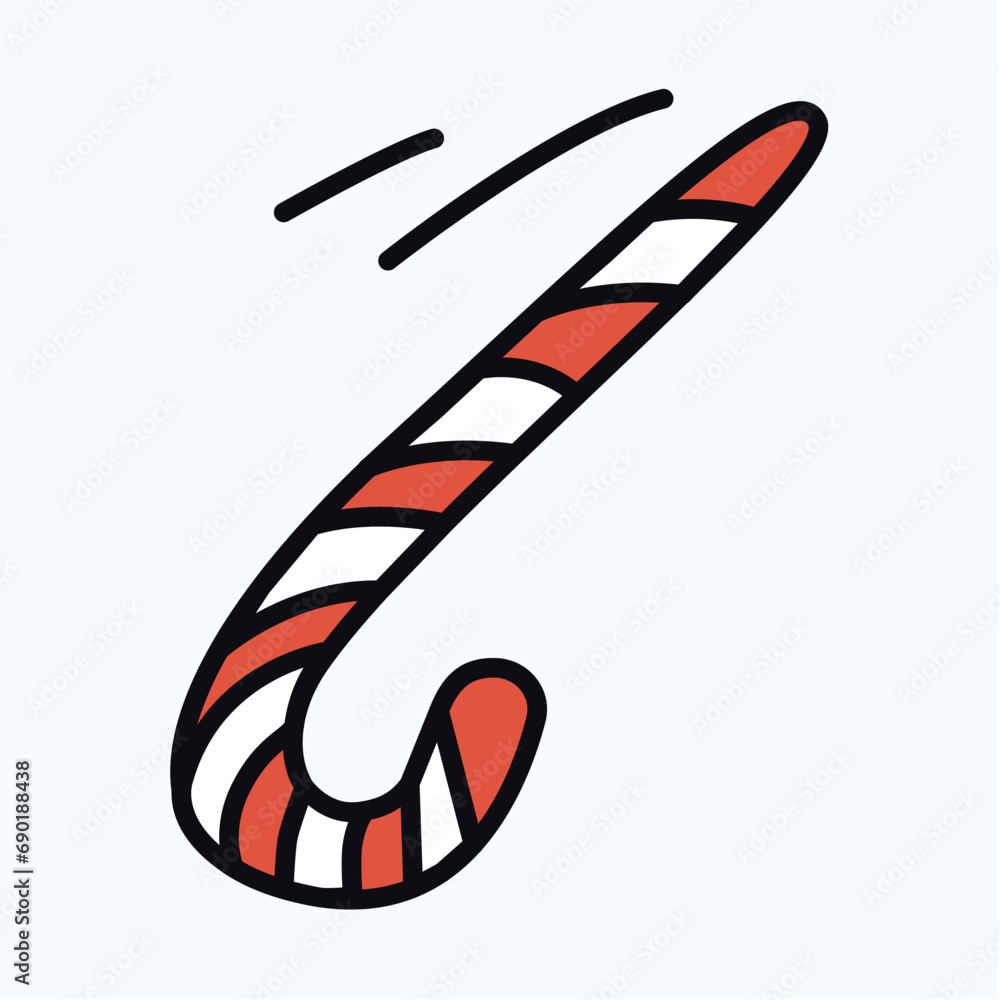 Poster Winter element of colorful set. Outlined design of a candy branch infuse a whimsical and joyful touch into the snowy season in a dynamic and delightful style. Vector illustration.