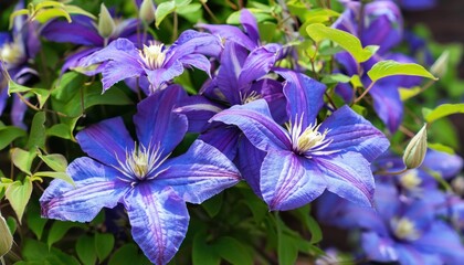 Bright clematis flowers in full bloom