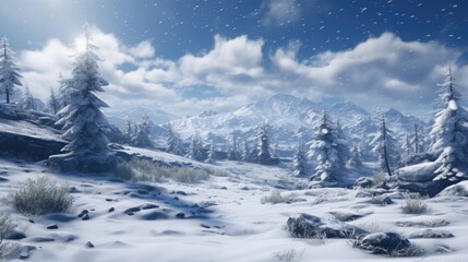 Fototapeta na wymiar Winter Wonderland Scenes: Realistic Snowfall Backdrop for Festive Desktop Wallpaper