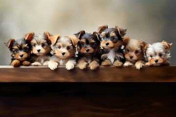 Puppies looking over the edge of a table
