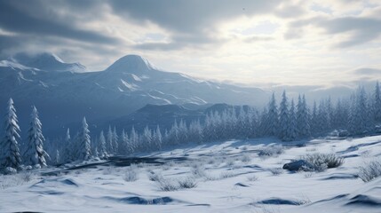 Obraz premium Winter Wonderland Scenes: Realistic Snowfall Backdrop for Festive Desktop Wallpaper