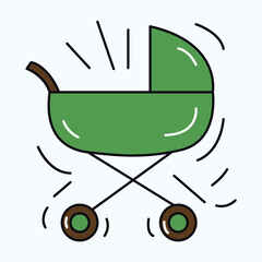 Pregnancy element of colorful set. Outlined design of a green pram celebrate the anticipation and excitement of expecting a baby in a dynamic and heartwarming style. Vector illustration.