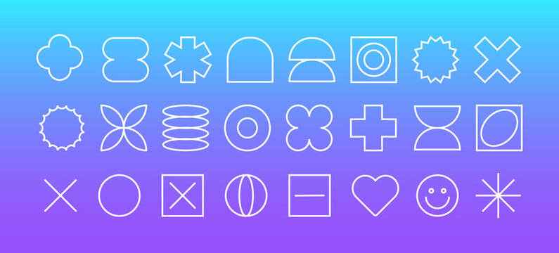 Trendy line shapes Y2k. Playful geometry. Neo brutalism design. Retro minimal elements. zine aesthetic. Vectored simple shapes, vibes. Gradient background.