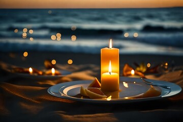 candles at the beech - obrazy, fototapety, plakaty
