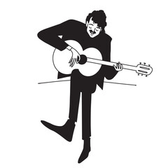 Man plays guitar line minimalistic vector illustration. Vector illustration