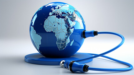 Network cable connected to the blue globe