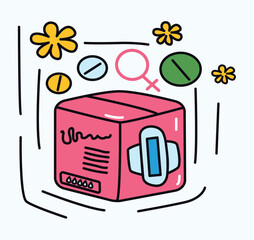 Menstruation element of colorful set. An menstruation-themed artwork with vivid colors and outlines focus on the importance of gaskets in a woman's menstrual journey. Vector illustration.