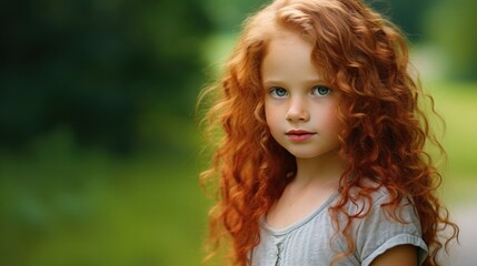 A little girl with red hair and blue eyes