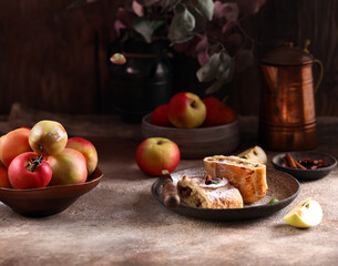 traditional pastry apple strudel with cinnamon