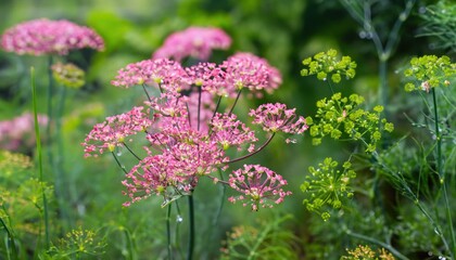Flower dill spices growing in the garden