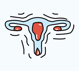 Menstruation element of colorful set. Menstruation-themed design utilize outlined shapes to depict a stylized uterus at the center, making it representation of the topic. Vector illustration.