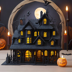 Halloween Background with Pumpkin and House