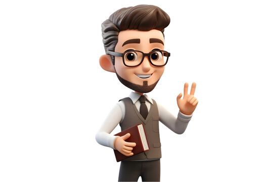 3D Cute cartoon male teacher isolated on transparent or white background. Generative Ai.