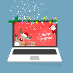 Fototapeta premium Laptop Babbo Natale fa un regalo sul portatile. Illustrazione - illustrazioni
