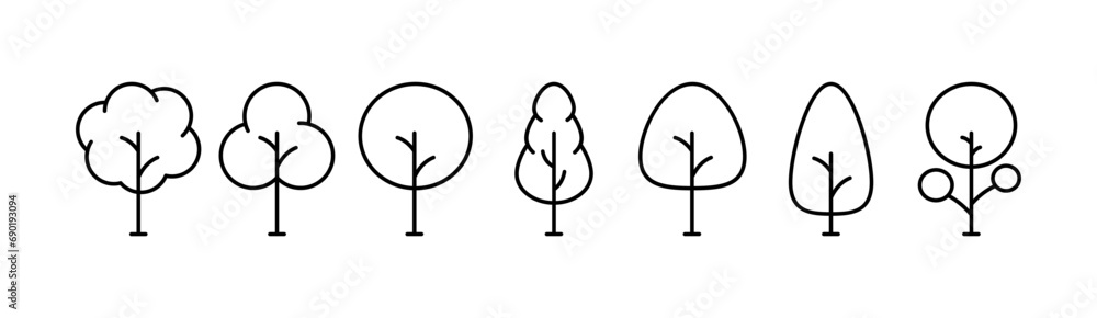 Poster trees icon set. outline, trees collection for icon design. vector icons