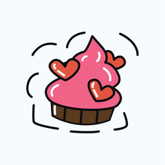 Love element of colorful set. A delightful love-themed illustration with a colorful design feature an outlined cake adorned with romantic decoration. Vector illustration.