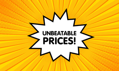 Unbeatable prices sign. Flat, yellow, explosion sign, unbeatable prices icon. Vector icon